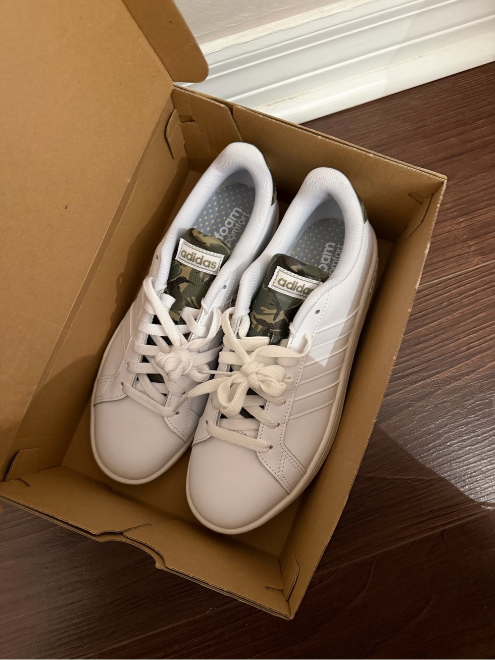 adidas White Sneakers with Camouflage Tongue